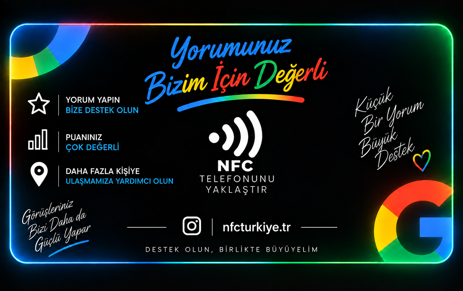 Google Yorum kartının arka yüzü